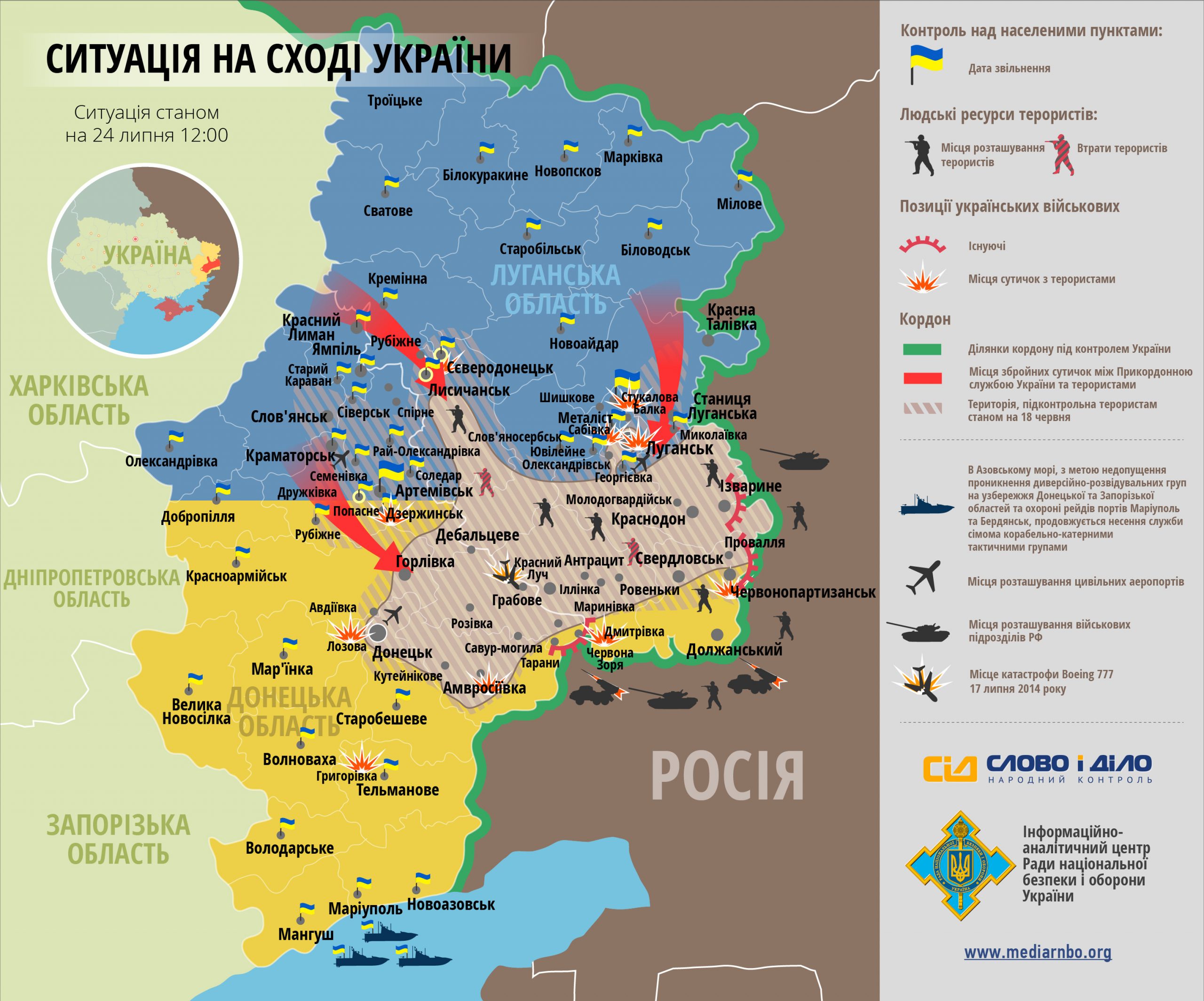 Sytuacja na wschodzie Ukrainy 21-24 lipca 2014 – mapy