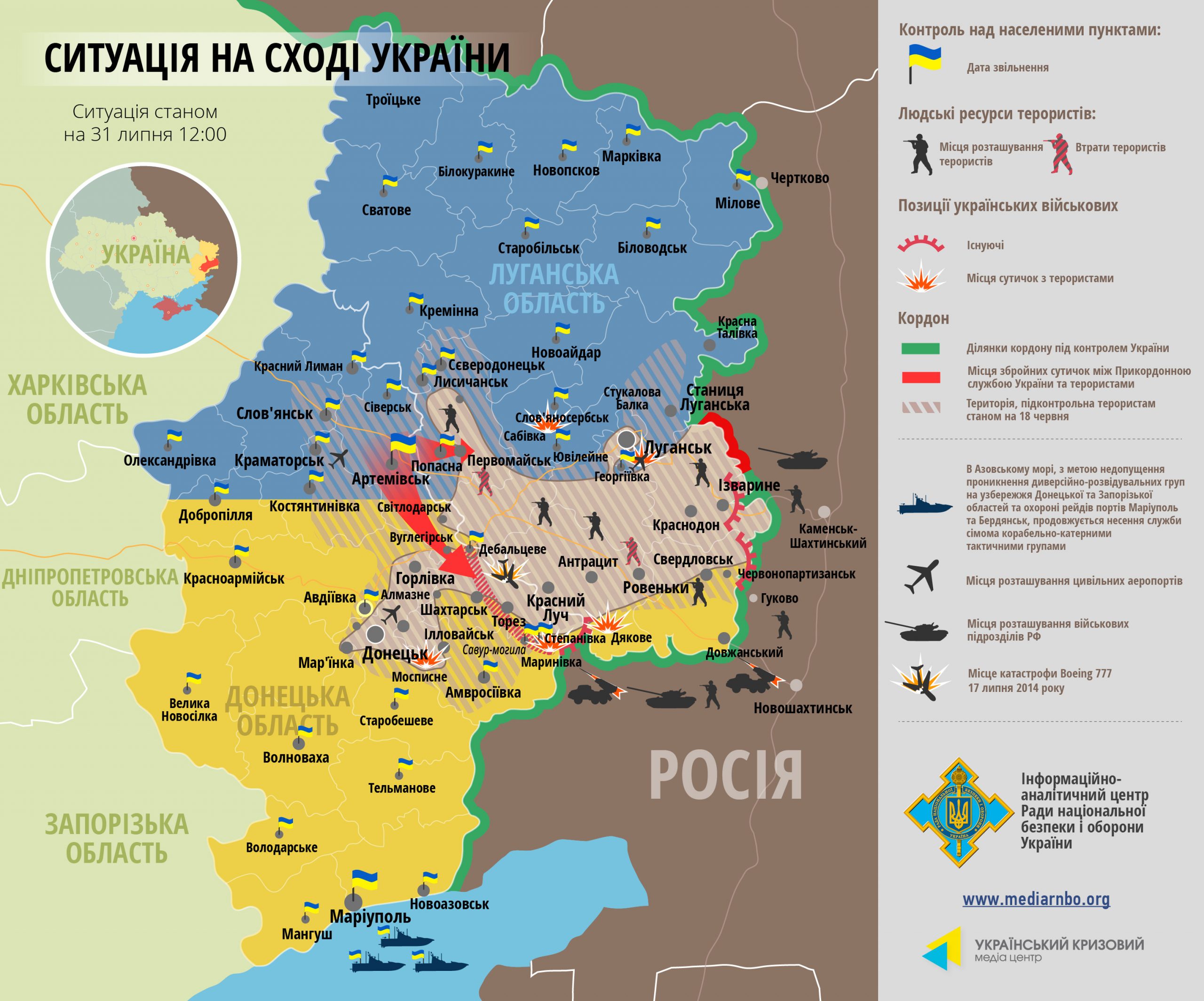 Sytuacja na wschodzie Ukrainy 25-31 lipca 2014 – mapy
